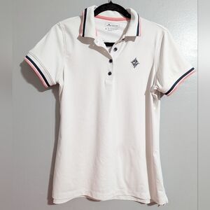 Peter Millar Women's Sport Mesh White Polo Shirt Navy & Pink Accent Size M